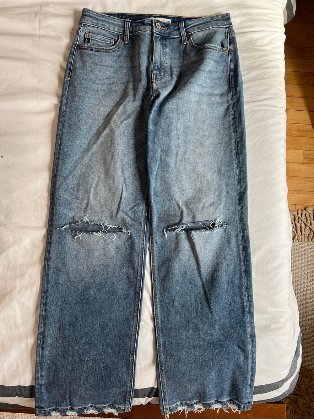 KanCan Women's Straight Leg Distressed Light Blue Jeans